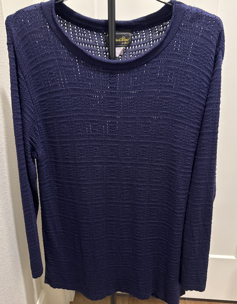 VTG 80s Matthew & David for BL Sweater Womens 18 Navy Blue 100% Rayon Knit USA